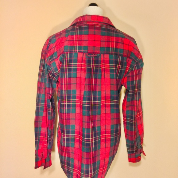 CARRE AU SPORT- Red/Green Plaid Button down Top-S - Picture 6 of 8